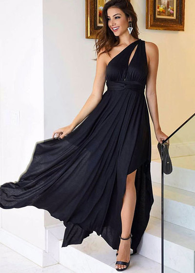 one shoulder chiffon dress long