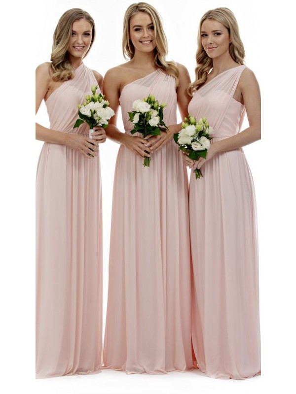 E97 Blush Pink Bridesmaid Dresses, One Shoulder Bridesmaid ...