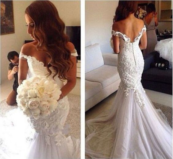 backless off the shoulder wedding dress