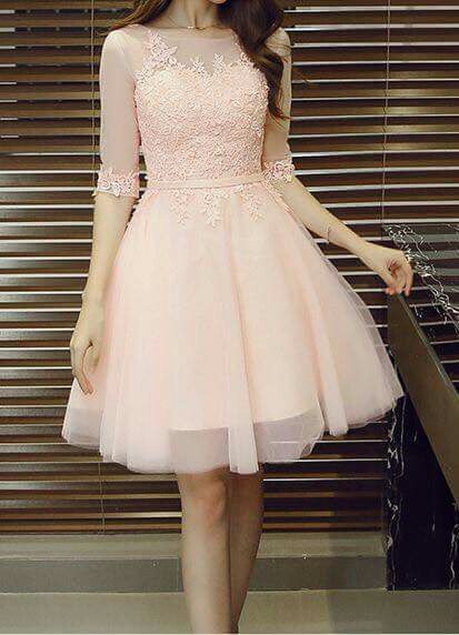 E175 Half Sleeve Homecoming Dress,Prom Dress,Pink Tulle Prom Dress,Homecoming  Dress on Luulla