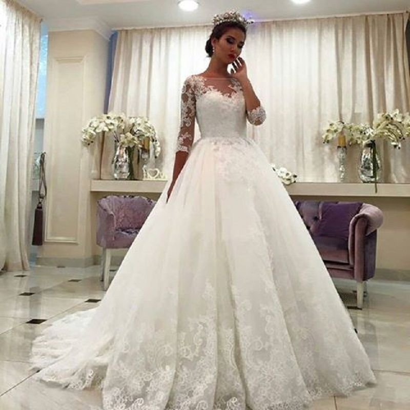2018 Lace Off Shoulder Ball Gown Wedding Dresses Applique Bridal Gown for Womens