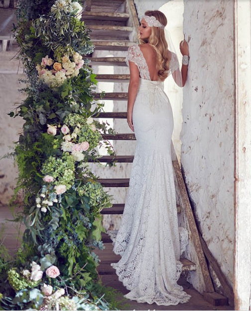 boho fishtail wedding dress