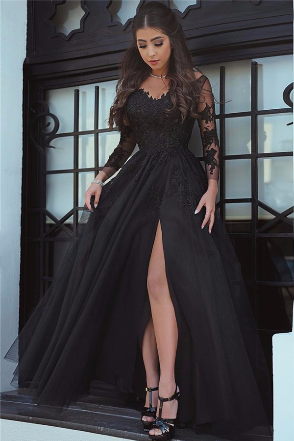 long sleeve black dress for wedding