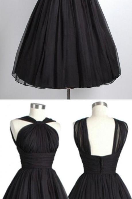E245 Halter Prom Dresses, Real Photos Homecoming Dresses, Black Satin Cocktail Dress